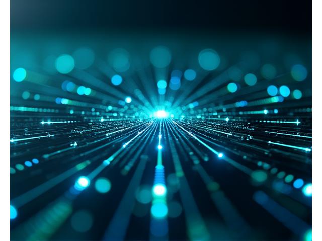 Abstrakti skaitmeninio tinklo schema su besisukančiais duomenimis ir švytinčiomis jungtimis, iliustruojanti Vilkas Pinigai technologinį pranašumą