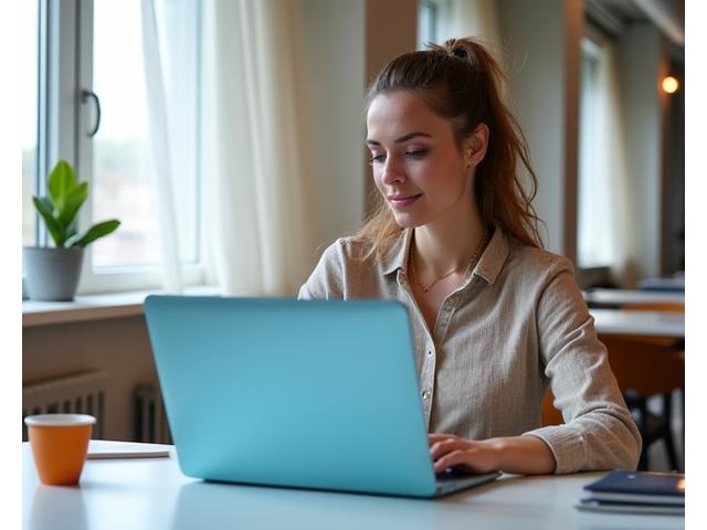 Lietuvos freelanceris patogiai dirba prie kompiuterio, simbolizuojantis finansinę laisvę.