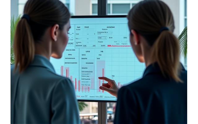 Dvi moterys konsultantės, naudodamos planšetes ir diagramas, aptaria investicijų strategijas, demonstruoja turto kūrimo patarimus.
